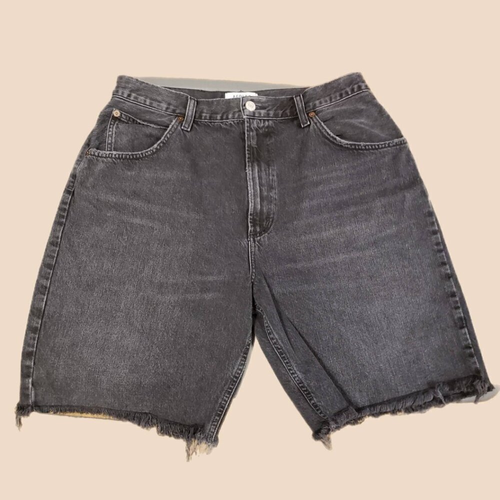 Agolde Black Denim Shorts Pinch Measured (Pls See Ad - 16" across at waist) - Picture 2 of 6